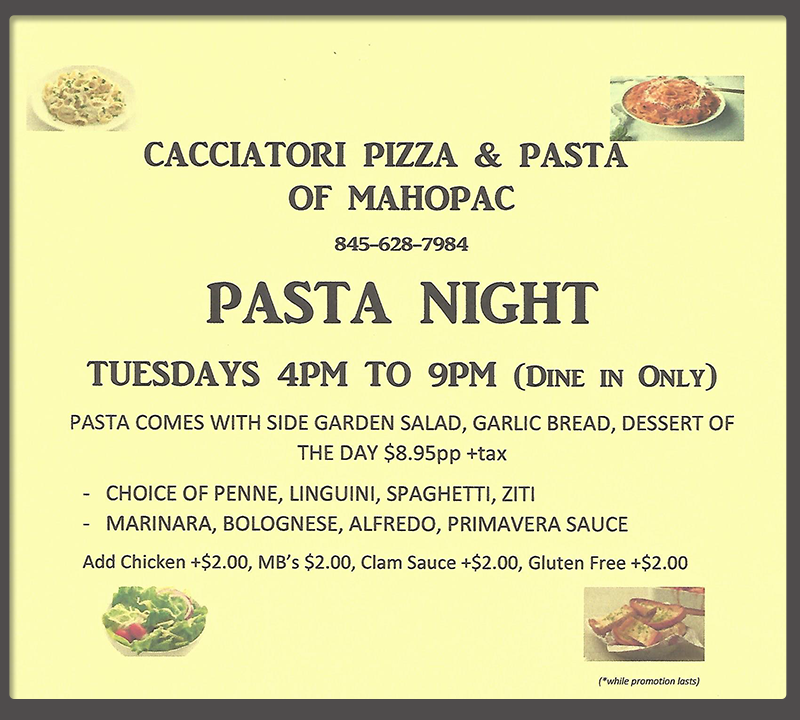 Cacciatori Pizza and Pasta Delivery Mahopac New York Italian Restaurants