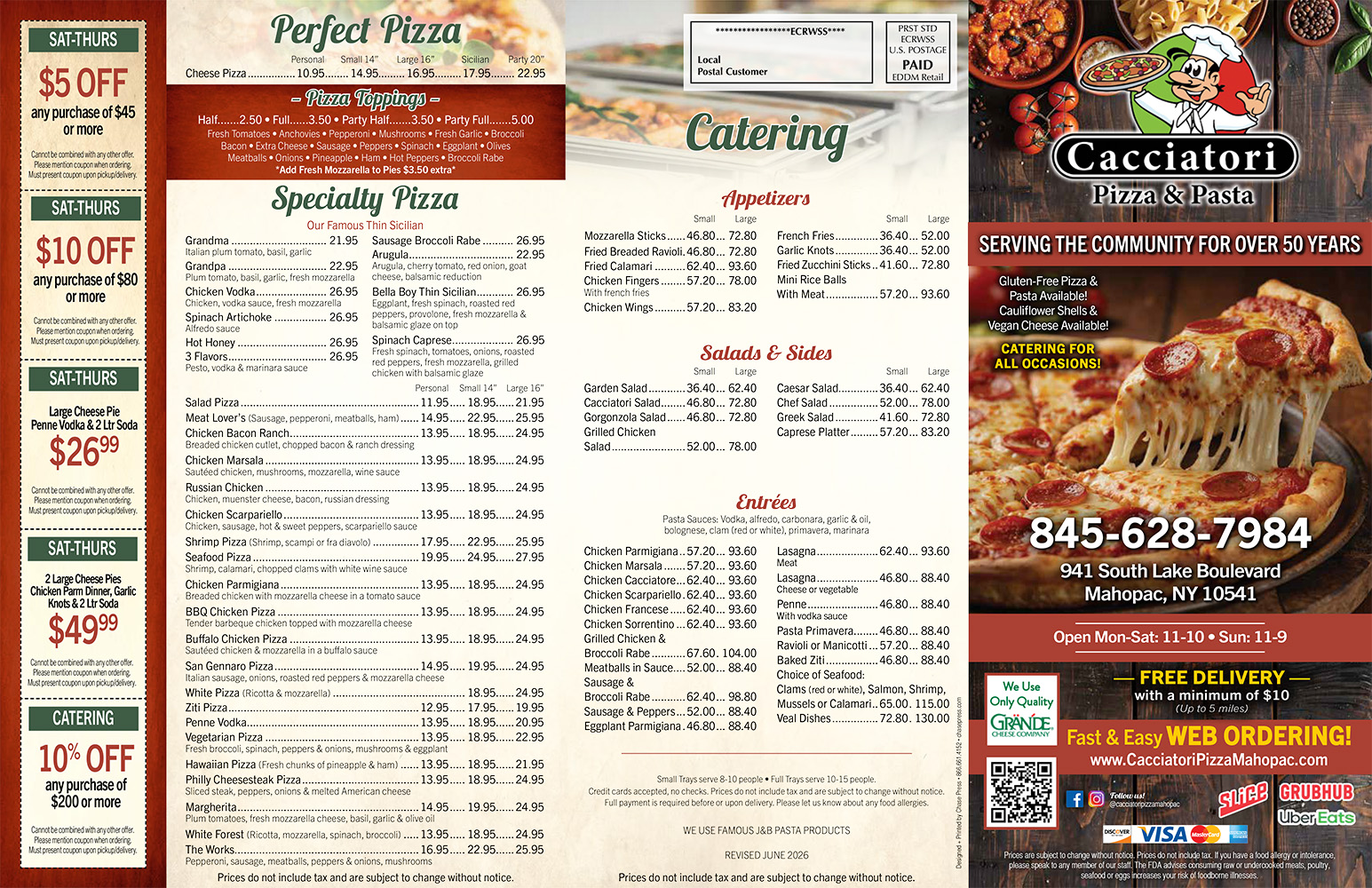 Cacciatori Pizza and Pasta Delivery Mahopac New York Italian Restaurants